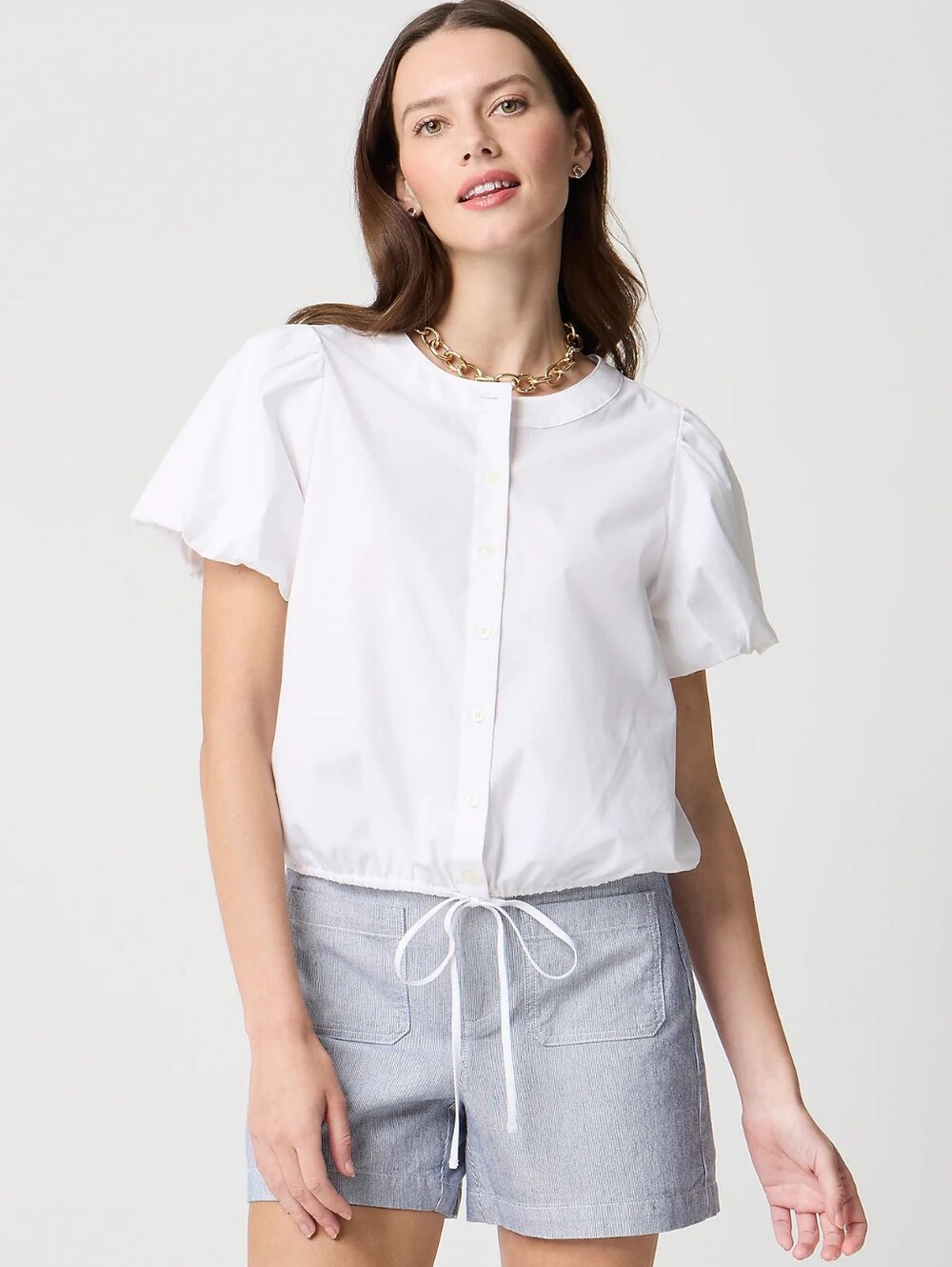 J Crew Puff-sleeve tie-waist top